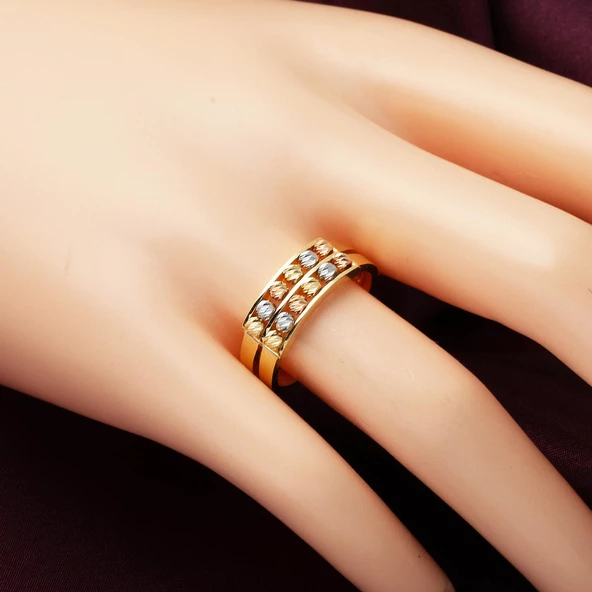 Çift Sıra Dorika Toplu Altın Yüzük - Resim 2