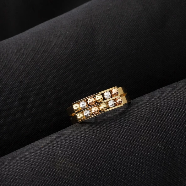 Çift Sıra Dorika Toplu Altın Yüzük - Resim 4