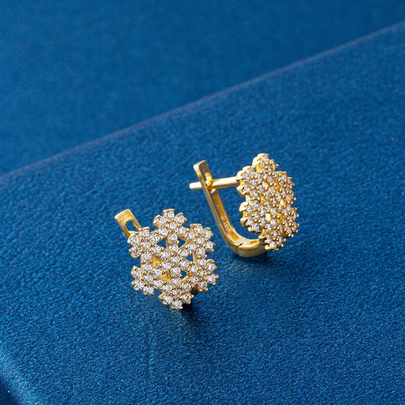 Kar Tanesi 14 Ayar Altın Küpe - Resim 4