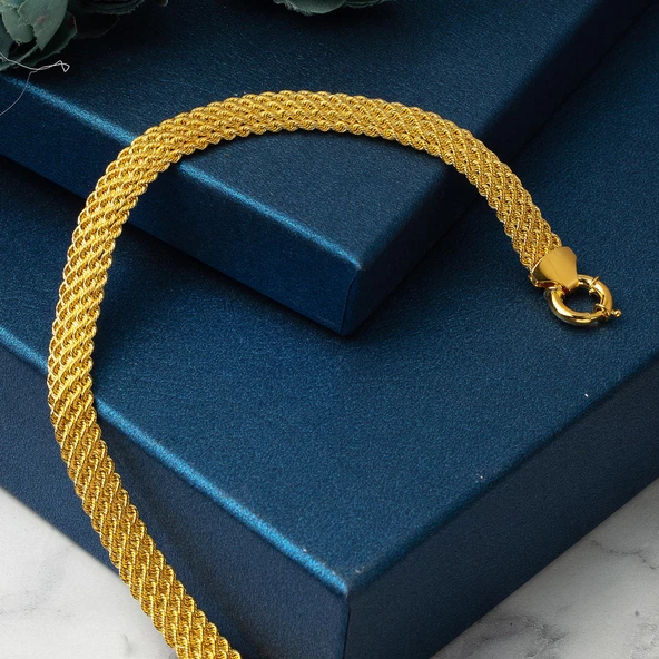 Hasır Örgü Zincir Altın Gerdanlık - Resim 3