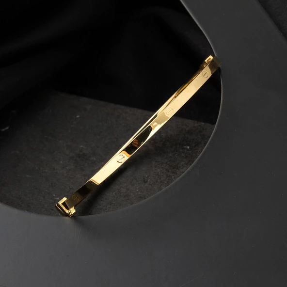 Çivili 14 Ayar Altın Kelepçe Bilezik - Resim 7