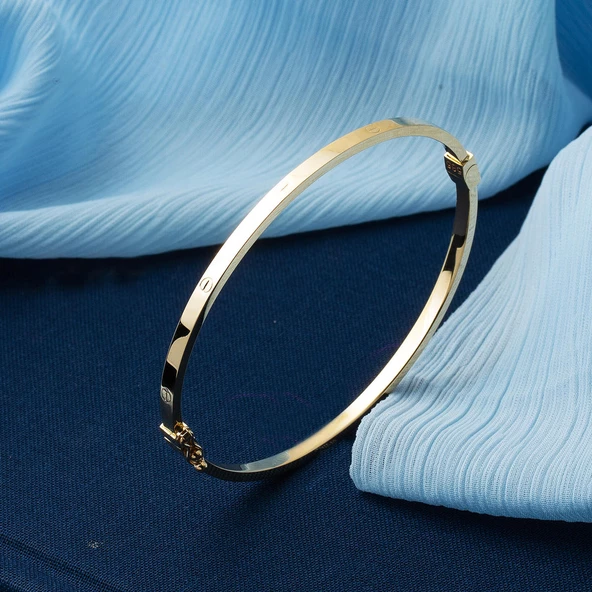 Çivili 14 Ayar Altın Kelepçe Bilezik - Resim 3