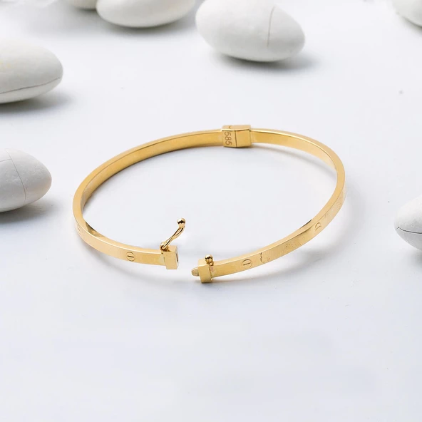 Çivili 14 Ayar Altın Kelepçe Bilezik - Resim 4