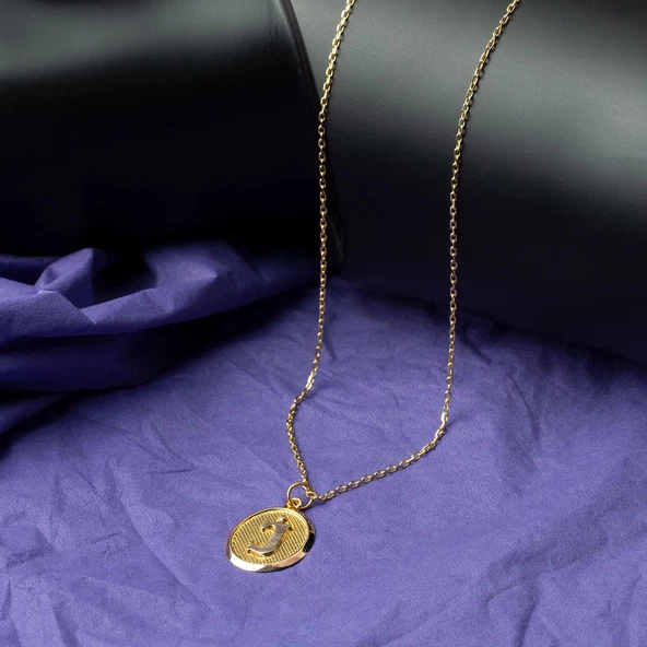 J Harfi Oval Altın Kolye - Resim 3