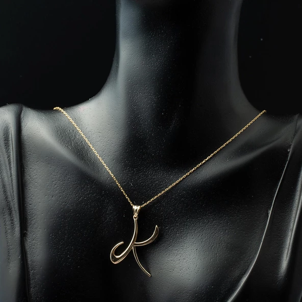 K Harfi Altın Kolye Ucu - Resim 2