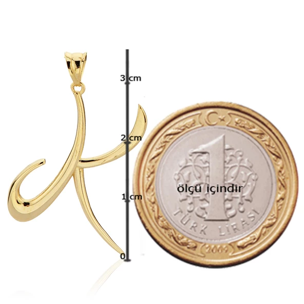K Harfi Altın Kolye Ucu - Resim 3