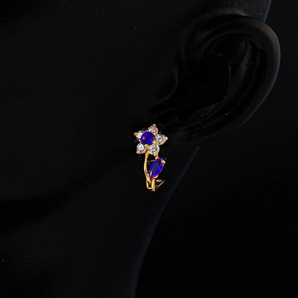 Taşlı Papatya Altın Çocuk Küpesi - Resim 2