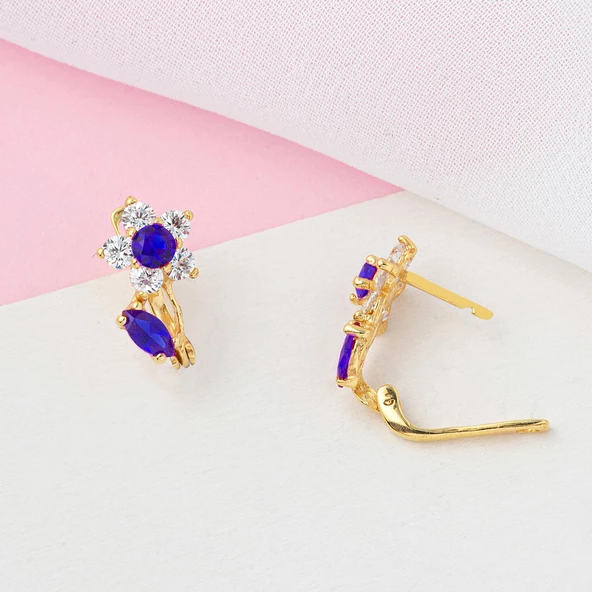 Taşlı Papatya Altın Çocuk Küpesi - Resim 3