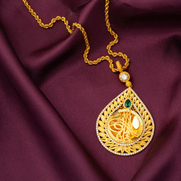 Yaprak Damla Tuğra Altın Kolye - Resim 3