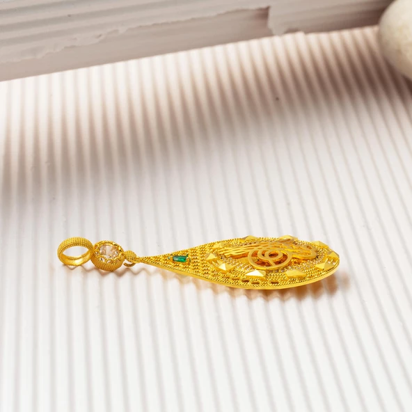 Petek Damla Tuğra Altın Kolye Ucu - Resim 3