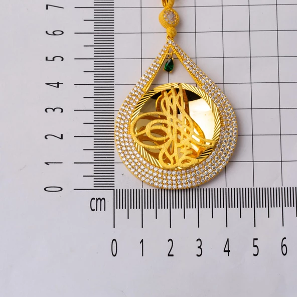 Damla Tuğra Yeşil Taşlı Altın Kolye - Resim 5