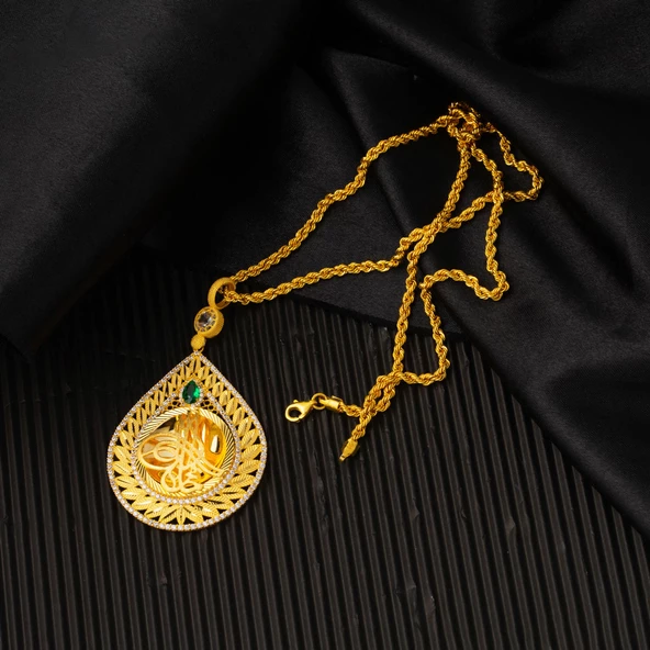 Yaprak Damla Tuğra Altın Kolye - Resim 4