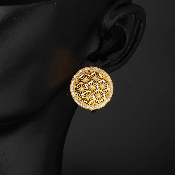 Yaşam Çiçeği Yıldızlı Altın Küpe - Resim 2