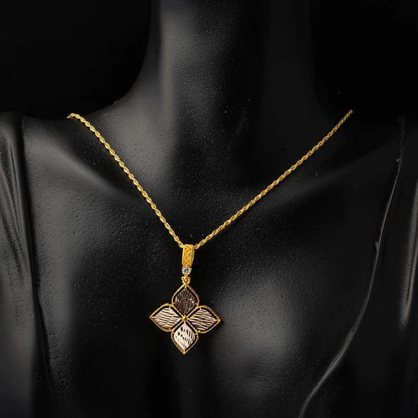 Zambak Kolye & Küpeli Altın Set - Resim 2