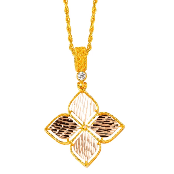 Zambak Kolye & Küpeli Altın Set - Resim 4