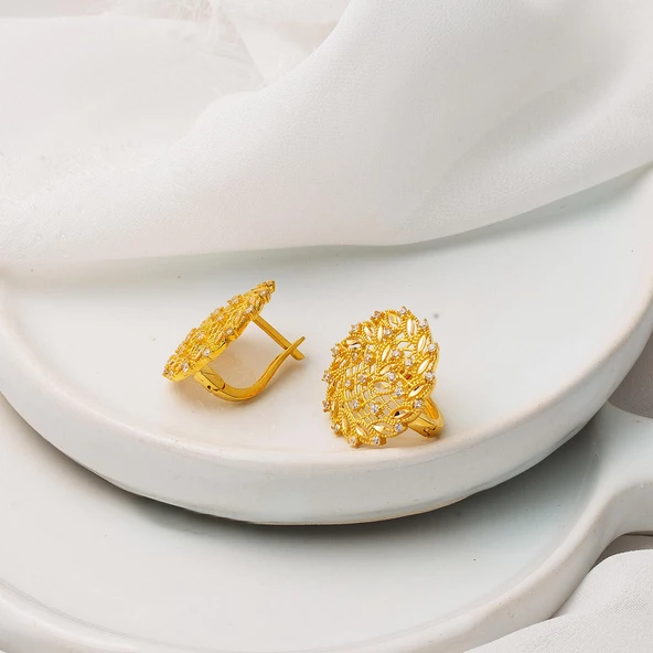 Rüzgargülü 22 Ayar Altın Küpe - Resim 3