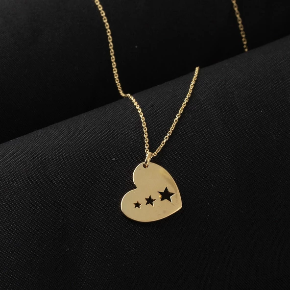 Kalbimin İçinde Yıldızlar Altın Kolye - Resim 3