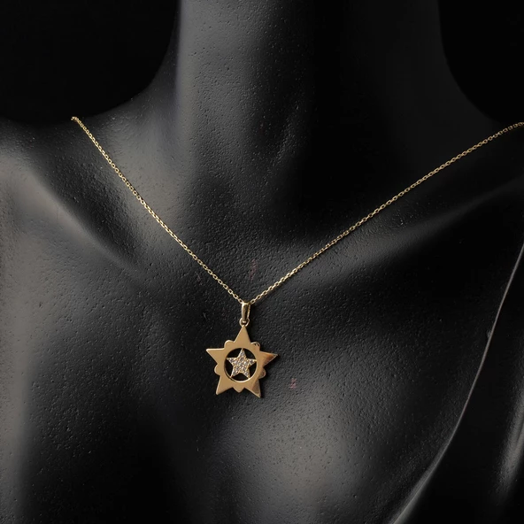 Yıldızlar İçinde Yıldız Altın Kolye - Resim 2