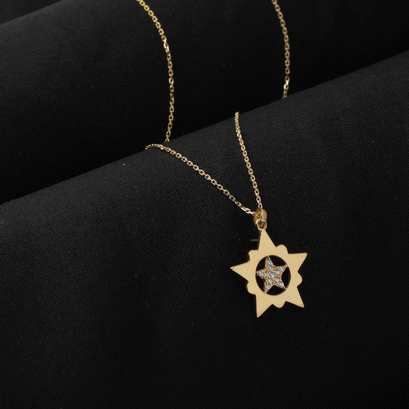 Yıldızlar İçinde Yıldız Altın Kolye - Resim 3