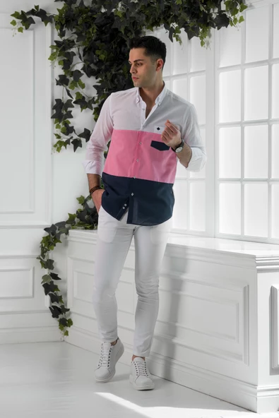 PAUL MARTİN REGULAR FİT PARÇA DESENLİ YAZLIK İNCE ERKEK GÖMLEK - Resim 3