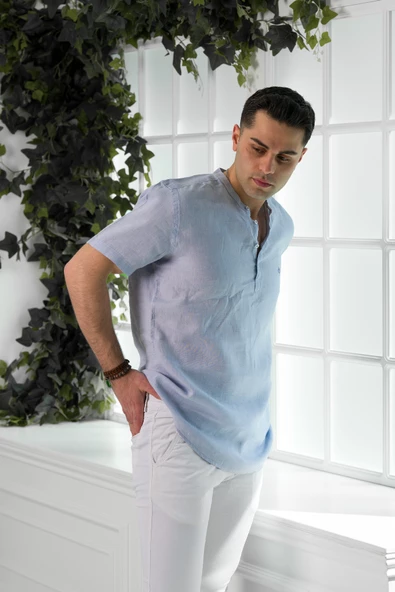 PAUL MARTİN REGULAR FİT HAKİM YAKA ERKEK KETEN GÖMLEK - Resim 8