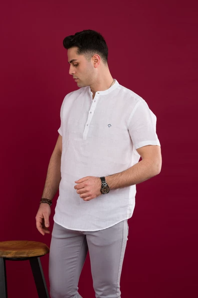 PAUL MARTİN REGULAR FİT HAKİM YAKA ERKEK KETEN GÖMLEK - Resim 3