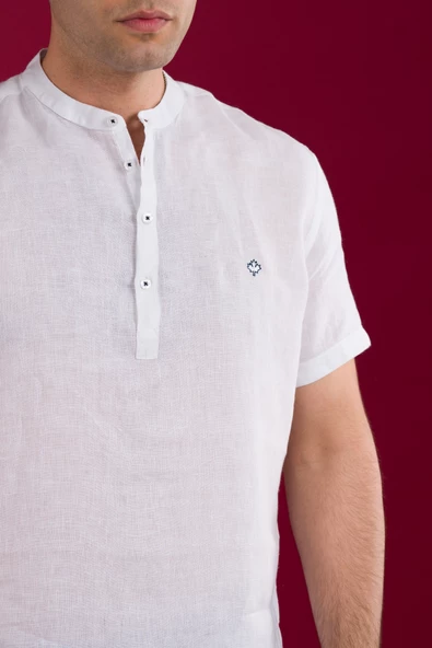 PAUL MARTİN REGULAR FİT HAKİM YAKA ERKEK KETEN GÖMLEK - Resim 5