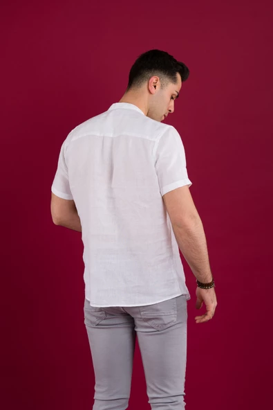 PAUL MARTİN REGULAR FİT HAKİM YAKA ERKEK KETEN GÖMLEK - Resim 6