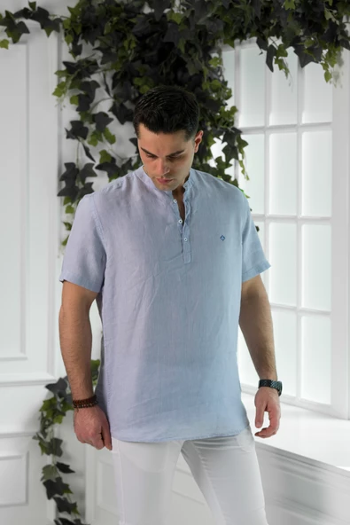 PAUL MARTİN REGULAR FİT HAKİM YAKA ERKEK KETEN GÖMLEK - Resim 10