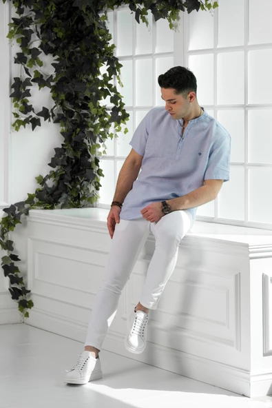 PAUL MARTİN REGULAR FİT HAKİM YAKA ERKEK KETEN GÖMLEK - Resim 7