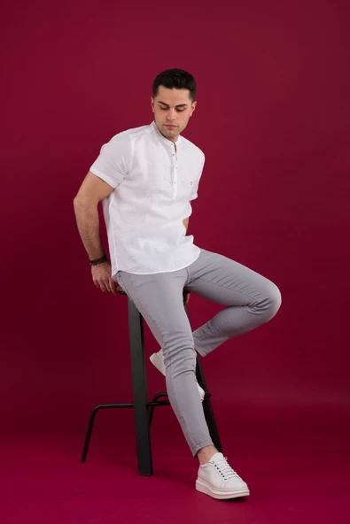 PAUL MARTİN REGULAR FİT HAKİM YAKA ERKEK KETEN GÖMLEK - Resim 2