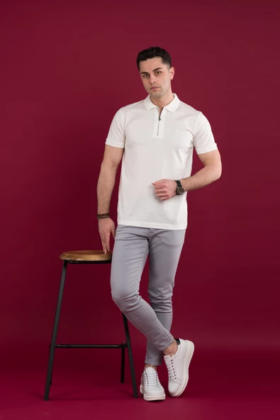 ECER REGULAR FİT POLO YAKA ARMÜRLÜ MERSERİZE KUMAŞ ERKEK T-SHİRT - Resim 8