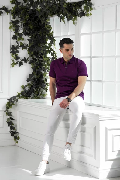 ECER REGULAR FİT POLO YAKA ARMÜRLÜ MERSERİZE KUMAŞ ERKEK T-SHİRT - Resim 3