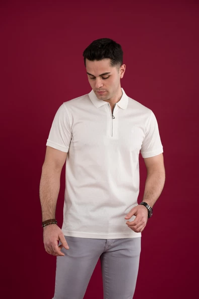 ECER REGULAR FİT POLO YAKA ARMÜRLÜ MERSERİZE KUMAŞ ERKEK T-SHİRT - Resim 9