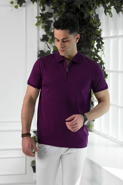 ECER REGULAR FİT POLO YAKA ARMÜRLÜ MERSERİZE KUMAŞ ERKEK T-SHİRT - Resim 4