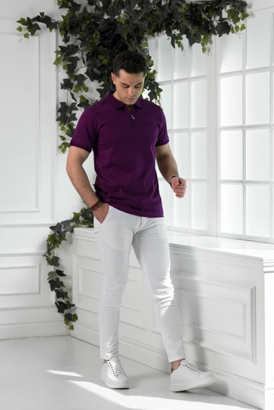 ECER REGULAR FİT POLO YAKA ARMÜRLÜ MERSERİZE KUMAŞ ERKEK T-SHİRT - Resim 2