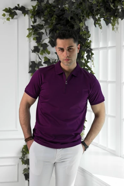 ECER REGULAR FİT POLO YAKA ARMÜRLÜ MERSERİZE KUMAŞ ERKEK T-SHİRT - Resim 5