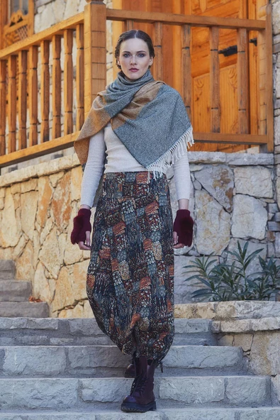 Doğal Düğmeli Cepli Kadın Şalvar Pantolon - 3