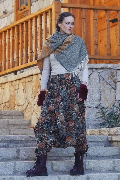 Doğal Düğmeli Cepli Kadın Şalvar Pantolon - 2