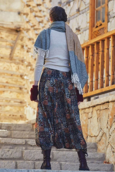 Doğal Düğmeli Cepli Kadın Şalvar Pantolon - 4