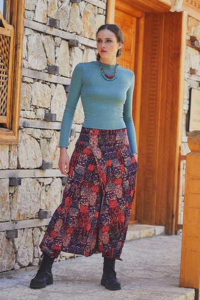 Doğal Düğmeli Cepli Kadın Şalvar Pantolon - 3