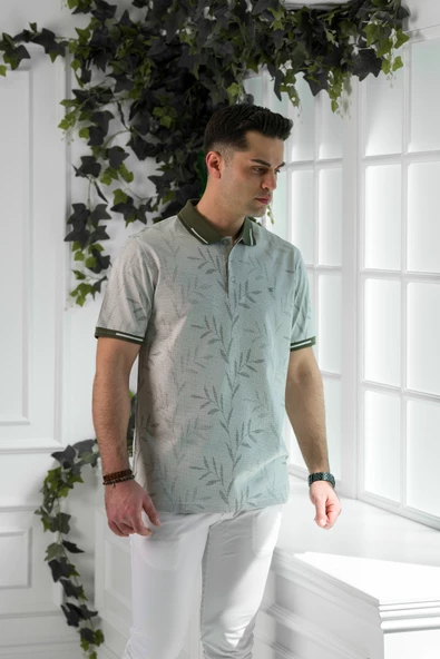 ECER REGULAR FİT SUPERFİNE PAMUK POLO YAKA DESENLİ ERKEK T-SHİRT - Resim 3