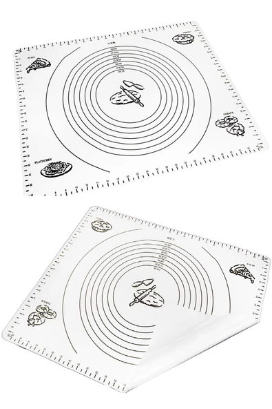 Tilbe Home Silikon Hamur Matı Hamur Açma Pasta Fırın Altlığı Matı Ölçülü Hamur Yoğurma Beyaz Orta Boy 50X40 - 4