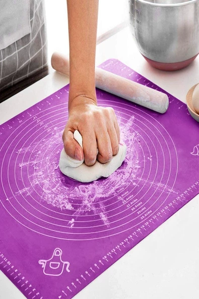 Silikon Hamur Matı Hamur Açma Pasta Fırın Altlığı Matı Ölçülü Hamur Yoğurma Mor Büyük Boy 65X45