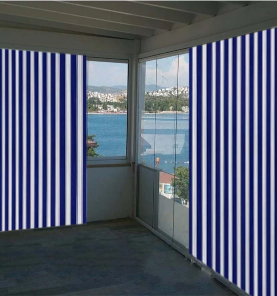 Ceylan Home Balkon Perdesi Mavi Kalın Çizgili 175x250 - 2
