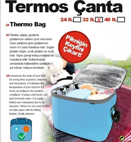 Termal Çanta Termos Çanta Piknik Kamp Çantası Sıcak ve Soğuk Tutan Çanta 32 Litre - 5