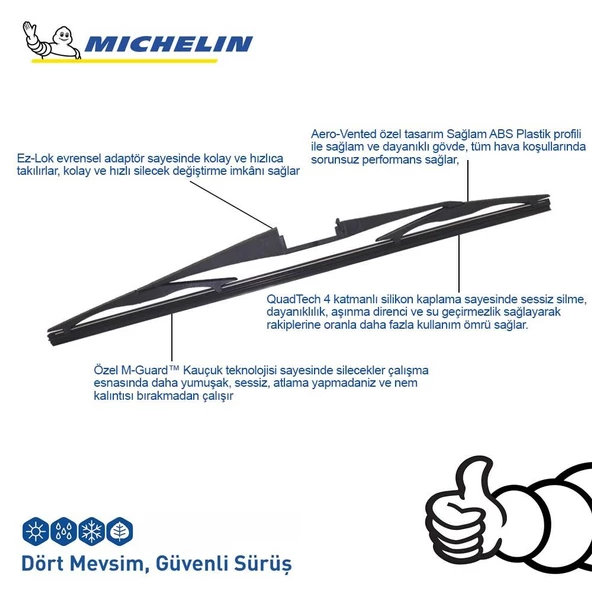 Michelin Rainforce™ MCR400 40CM 1 Adet Universal Telli Hibrit Arka Silecek - 4
