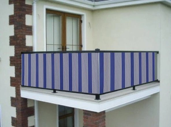 Ceylan Home Balkon Demir Perdesi Bağcıklı Mavi İnce Çizgili 900x80