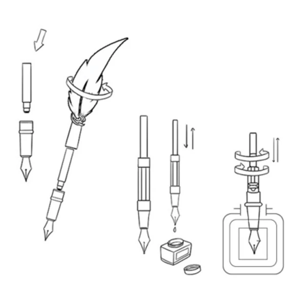 Tüy Divit Kalem Mürekkep 7 li Pirinç Set Cren Kuşu Desenli - 10