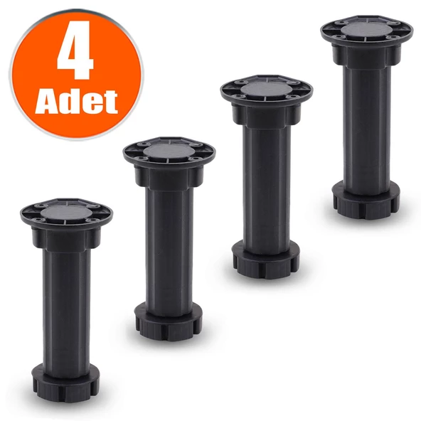 Ayarlanabilir Dolap Mobilya Ünite Mutfak Tezgah Yükseltme Ayağı 12 Cm Siyah Denge Ayakları (4 ADET)